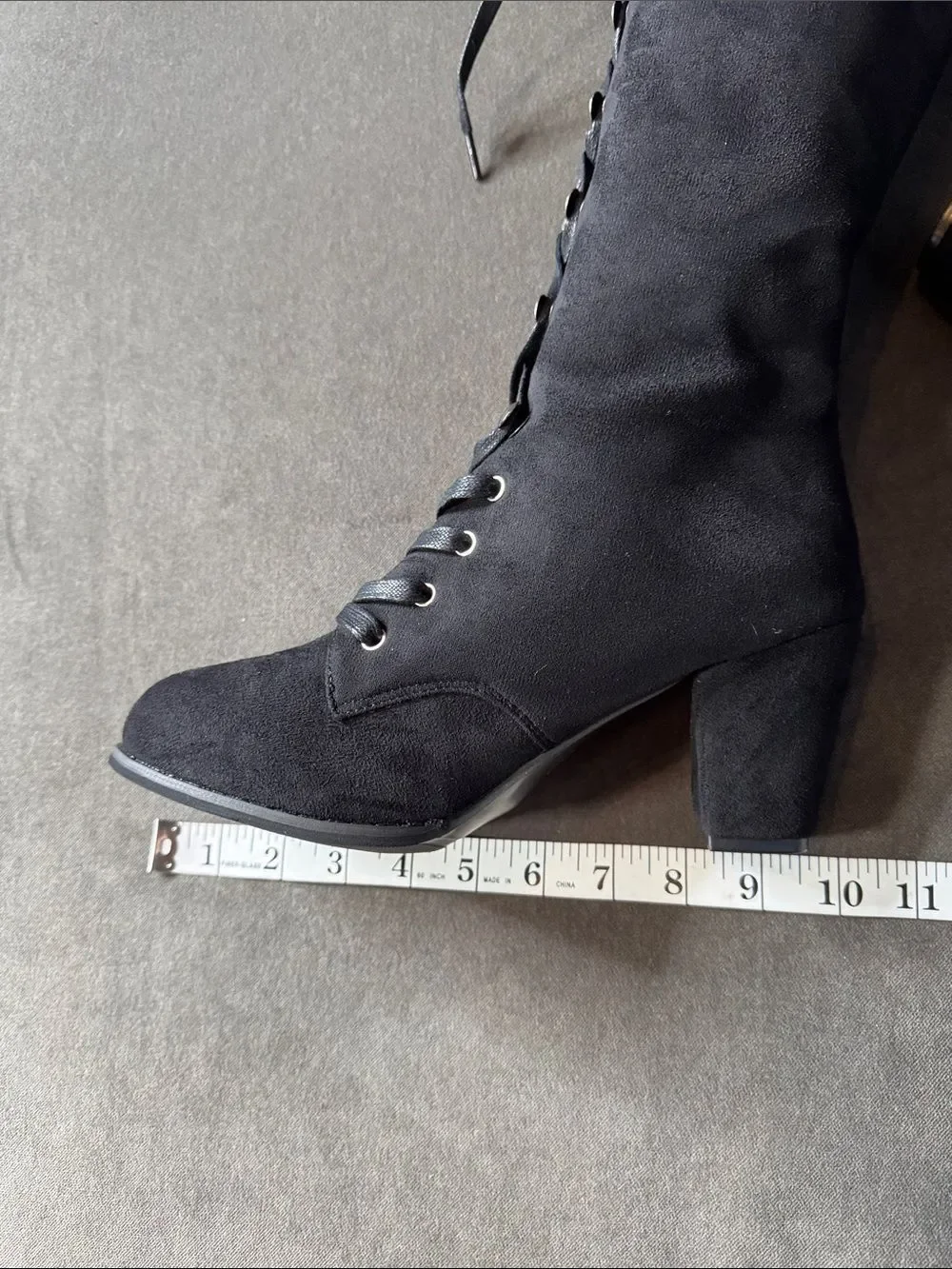 Tall Black Faux Suede Lace-Up Women’s Boots Gothic Size 8.5 (41) NEW